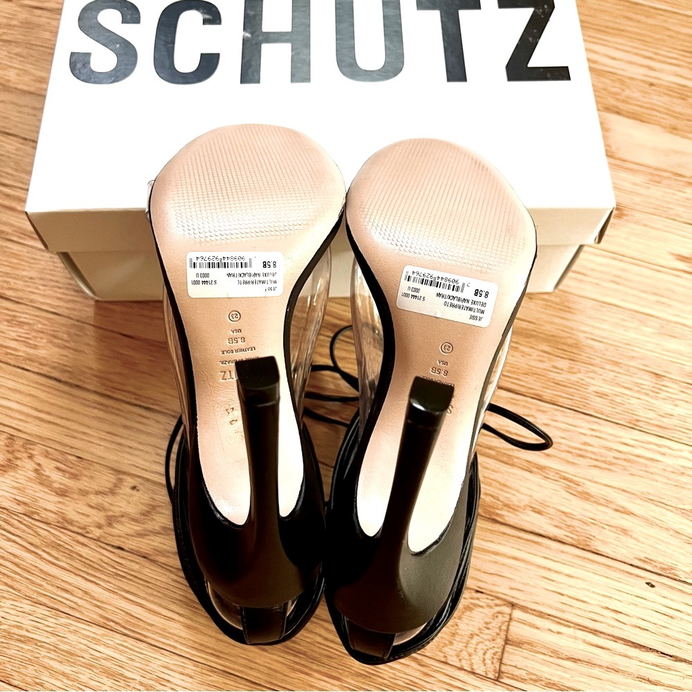 SCHUTZ Jessie Vinyl & Nappa Leather Sandals Black and Clear Size 8.5 - Picture 14 of 15